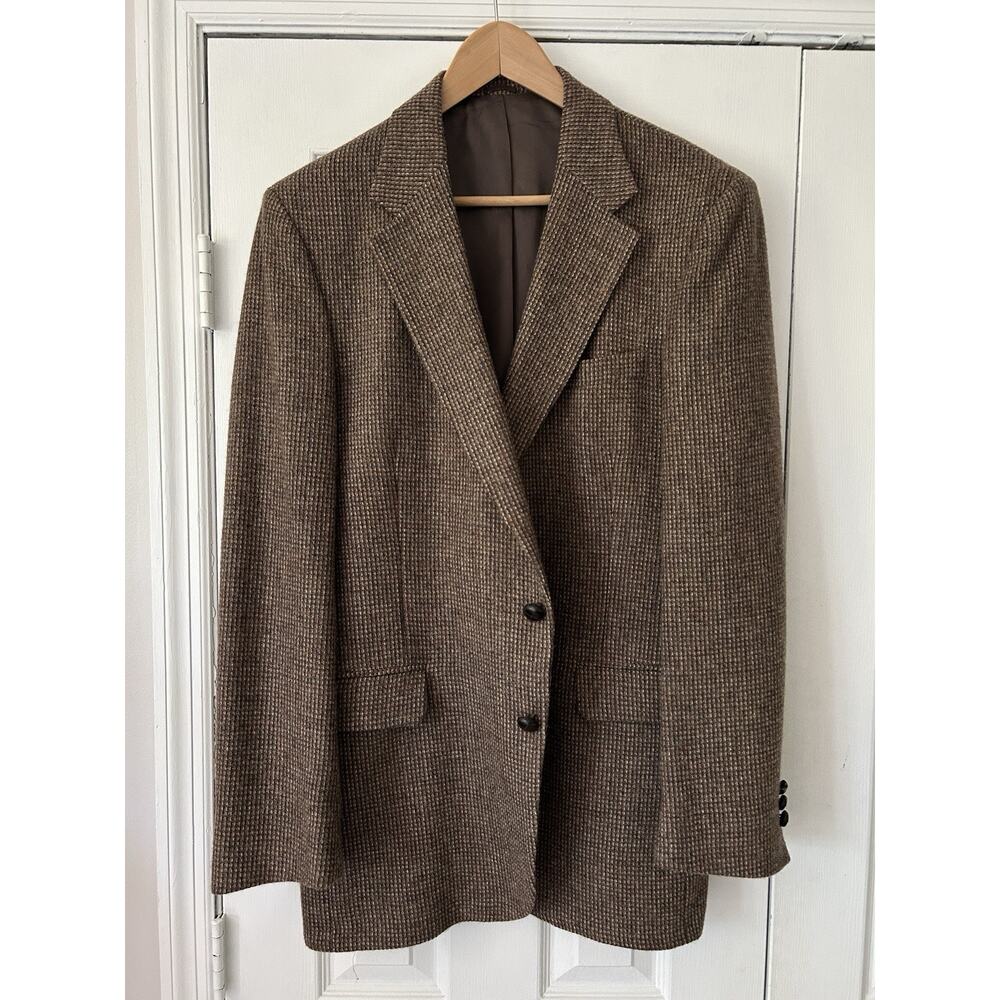 Vintage Stafford Tweed Blazer Brown Micro Check Union Made USA 44L Long